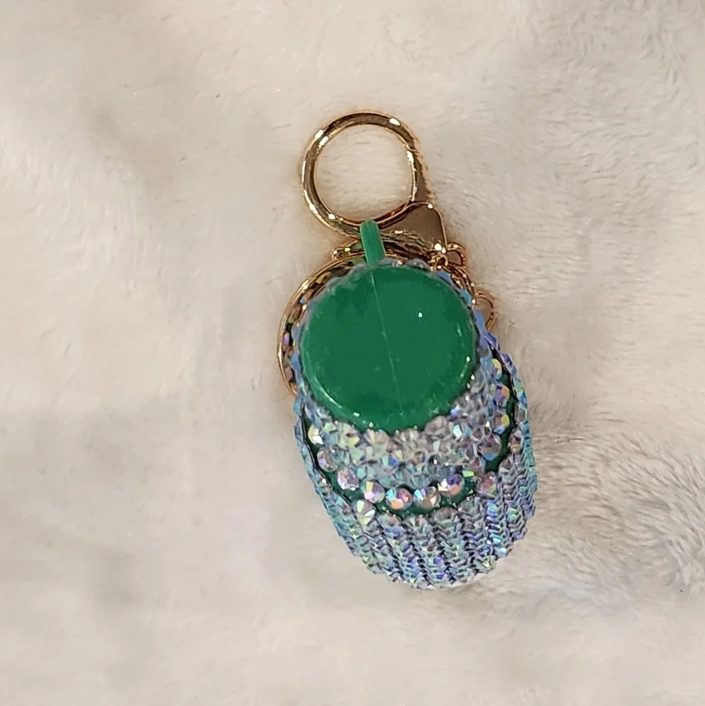 Green Rhinestone Tumbler Keychain Bag Charm